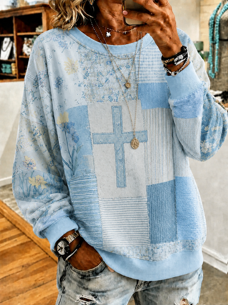 Women Floral Crew Neck Printing Casual Spring/Fall Long Sleeve Sweatshirt