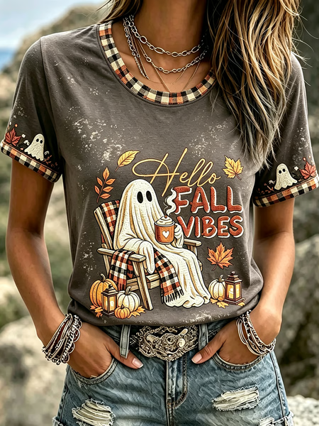 Women Plaid Short Sleeve Tee T-shirt Crew Neck Printing Casual Graphic Tee Summer Top