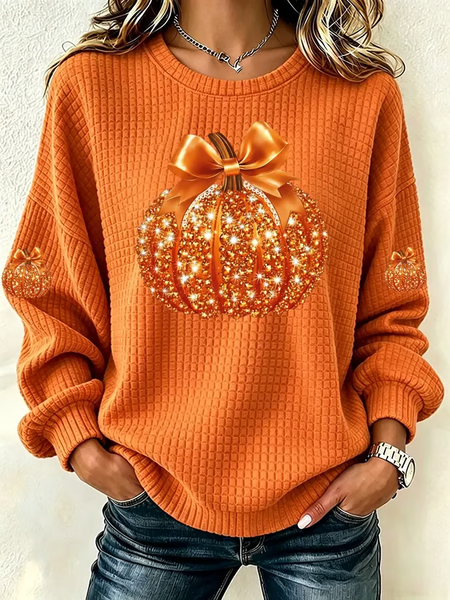 Casual Crew Neck Pumpkin Pattern Sweatshirt Printing