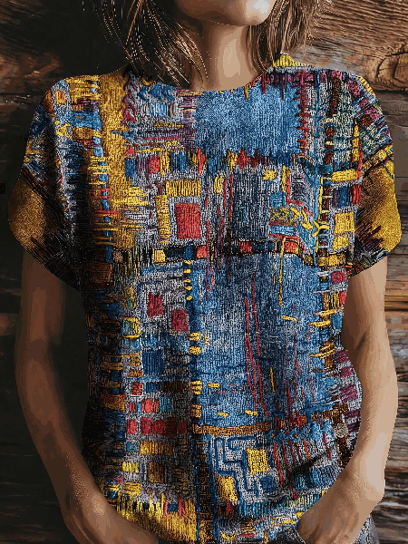 Casual Abstract Graphic Crew Neck Short Sleeve T-shirt