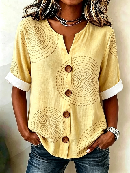 Stand Collar Long Sleeve Geometric Regular Loose Shirt For Women