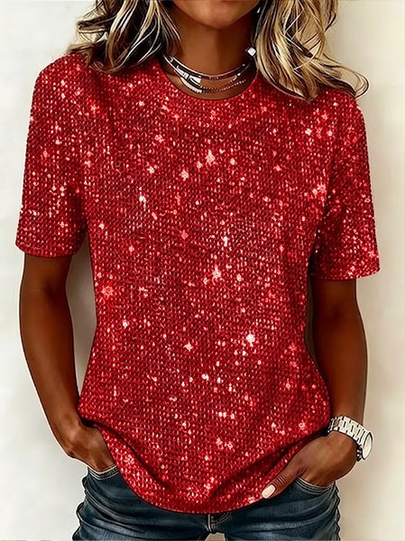 Women Plain Short Sleeve Tee T-shirt Crew Neck Casual Summer Top
