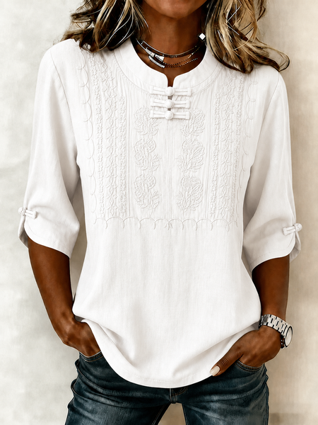 Crew Neck Half Sleeve Geometric Regular Regular Fit Blouse For Women