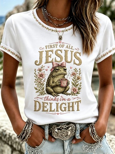 Women Animal Short Sleeve Tee T-shirt Crew Neck Casual Summer Top