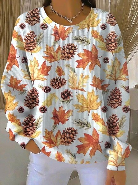 Women Plants Crew Neck Printing Casual Spring/Fall Long Sleeve Sweatshirt