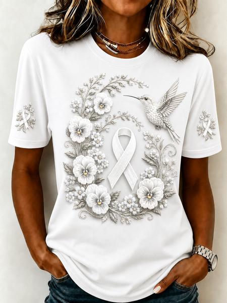 Women Geometric Short Sleeve Tee T-shirt Crew Neck Vintage Summer Top
