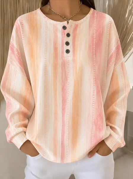 Women Ombre Henley Collar Casual Spring/Fall Long Sleeve Sweatshirt