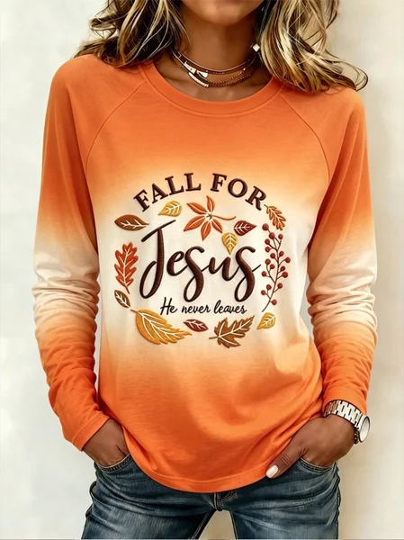 Casual Ombre Crew Neck Long Sleeve T-shirt