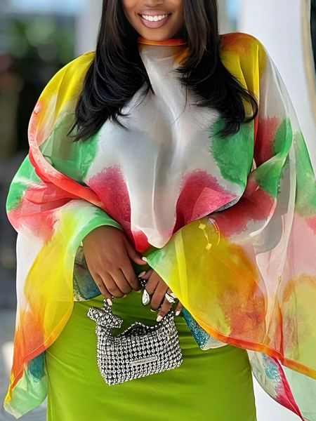 

Urban Color Block Printing Boat Neck Blouse, Multicolor, Blouses and Shirts