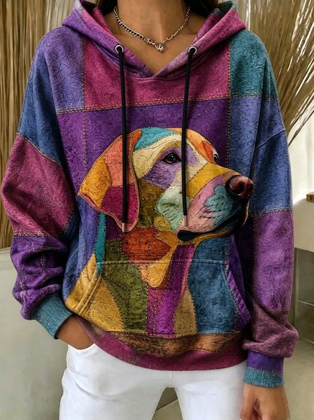 Women Color Block Long Sleeve Vintage Daily Spring/Fall Hoodie