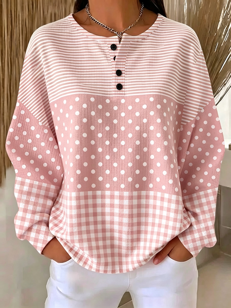 Casual Crew Neck Striped Sweatshirt Printing