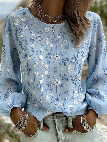 Women Floral Crew Neck Long Sleeve Blouse Printing Casual Daily Spring/Fall Top