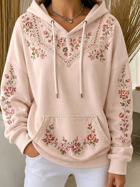 Women Floral Long Sleeve Vintage Daily Spring/Fall Hoodie