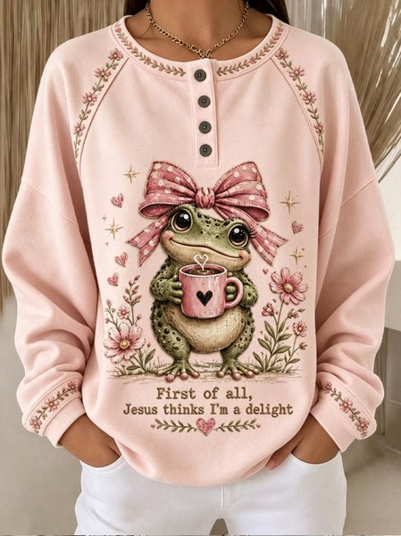 Women Floral Henley Collar Casual Spring/Fall Long Sleeve Sweatshirt