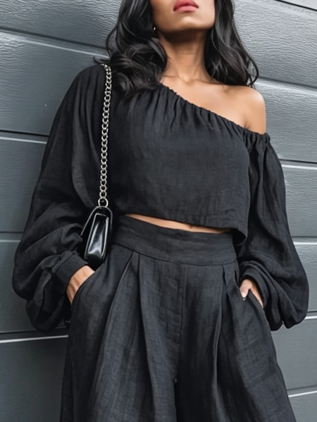 Cotton Casual Floral Gathered Off The Shoulder Blouse