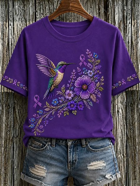 Women Geometric Short Sleeve Tee T-shirt Crew Neck Vintage Summer Top