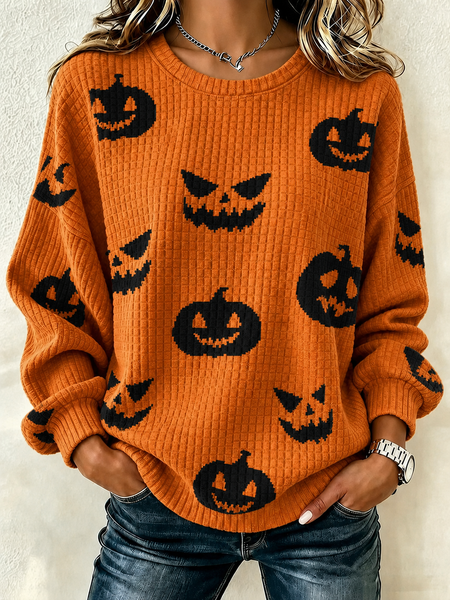 Women Halloween Crew Neck Printing Casual Spring/Fall Long Sleeve Sweatshirt