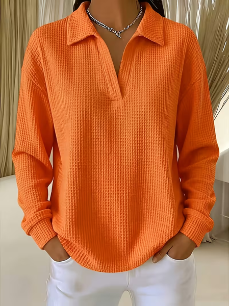 Casual Shawl Collar Plain Sweatshirt