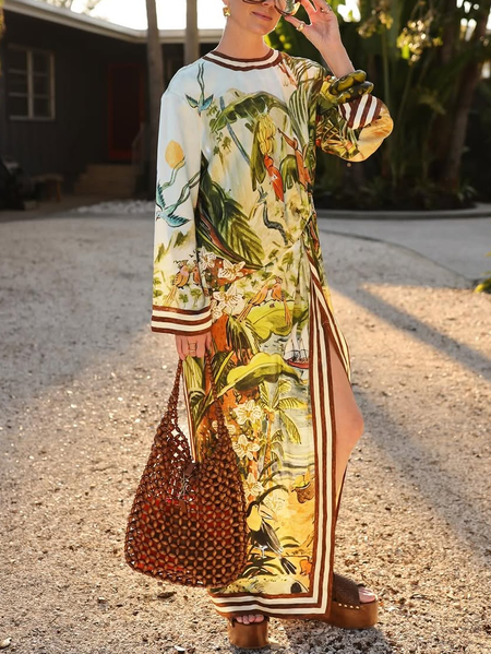 

Cotton Vacation Floral Printing Maxi Dress, Multicolor, Maxi Dresses