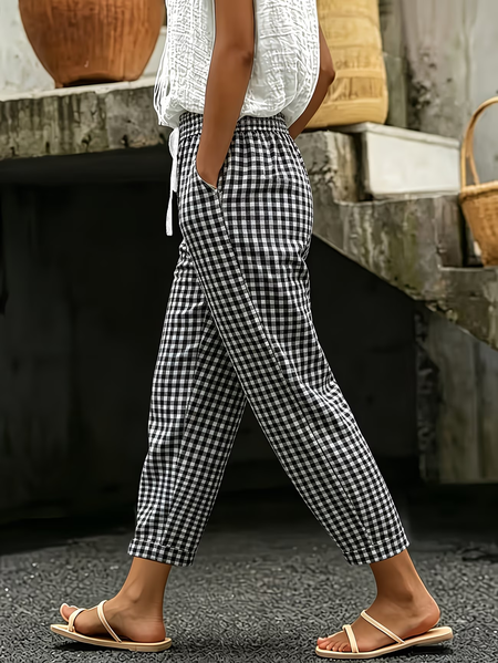Women Plaid Long Pants Casual Spring/Fall Trousers