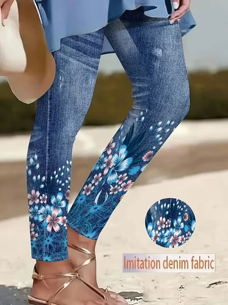 Women Floral Casual All Season Printing Long Leggings Trousers