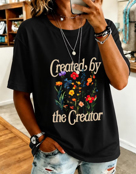 Women Floral Short Sleeve Tee T-shirt Crew Neck Printing Casual Summer Top