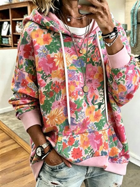 Women Floral Long Sleeve Vintage Daily Spring/Fall Hoodie