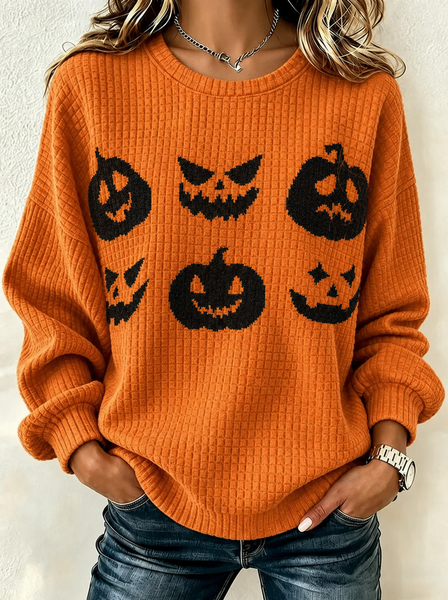 Women Halloween Crew Neck Printing Casual Spring/Fall Long Sleeve Sweatshirt