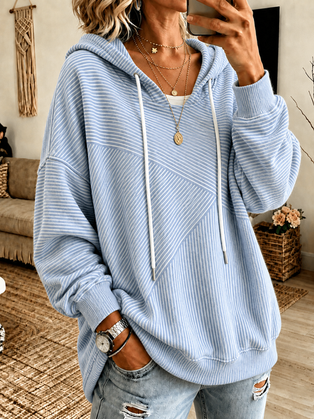 Women Striped Long Sleeve Casual Daily Spring/Fall Hoodie