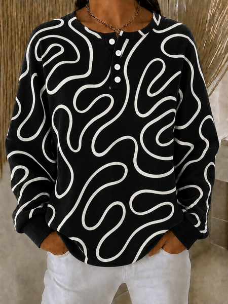 Casual Henley Collar Abstract Stripes Sweatshirt Printing