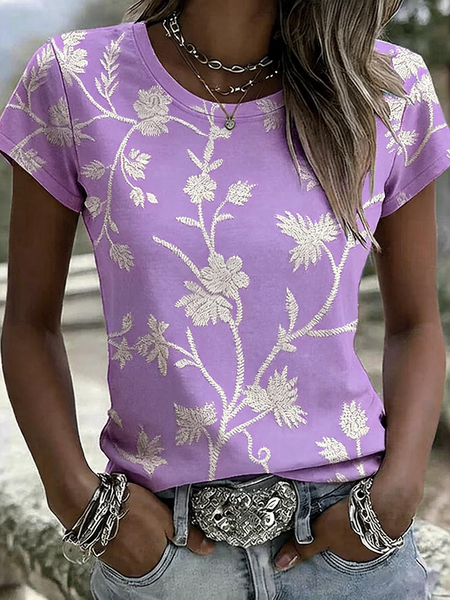 Women 3D Printing Short Sleeve Tee T-shirt Crew Neck Vintage Summer Top