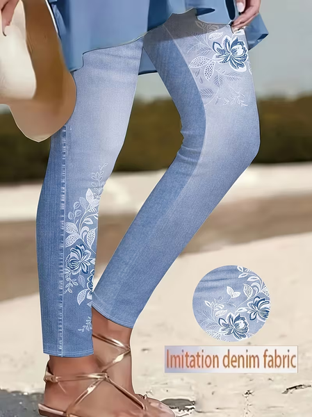 Women Floral Casual All Season Printing Long Leggings Trousers