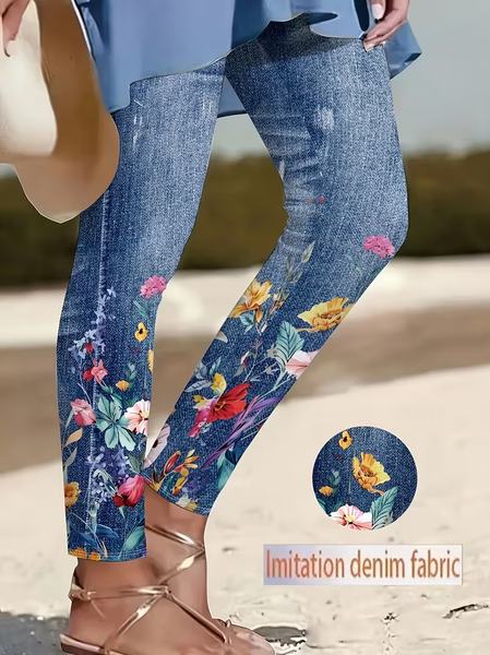 Women Floral Casual All Season Printing Long Leggings Trousers