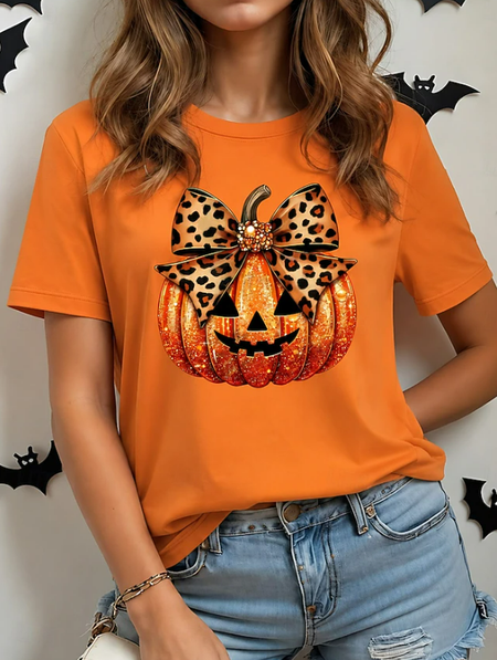 Women Leopard Short Sleeve Tee T-shirt Crew Neck Printing Vintage Summer Top