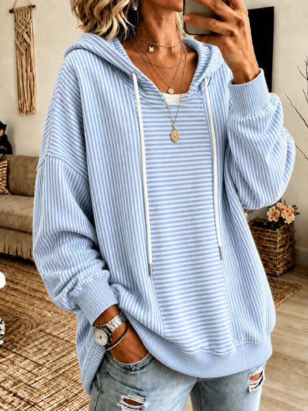 Women Striped Long Sleeve Casual Daily Spring/Fall Hoodie