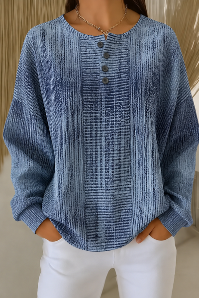 Women Gradient Pattern Henley Collar Casual Spring/Fall Long Sleeve Sweatshirt