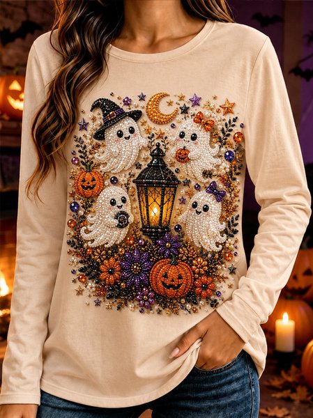 Women Cartoon Long Sleeve Tee T-shirt Crew Neck Printing Casual Spring/Fall Top