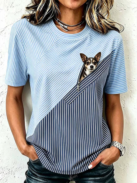 Women Striped Short Sleeve Tee T-shirt Crew Neck Printing Casual Graphic Tee Summer Top