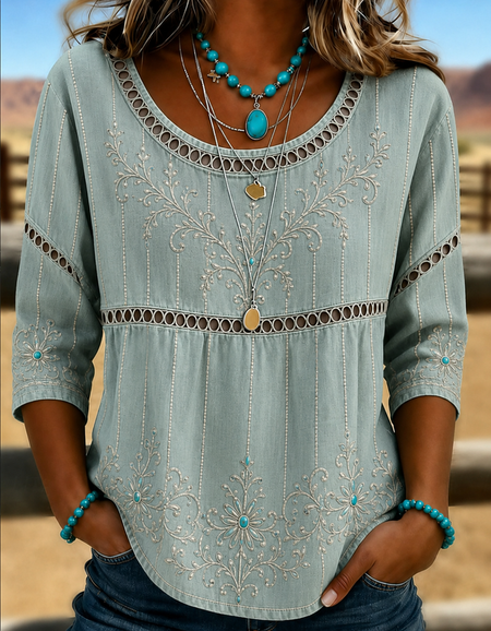 Women Floral Crew Neck Half Sleeve Blouse Vintage Daily Summer Top