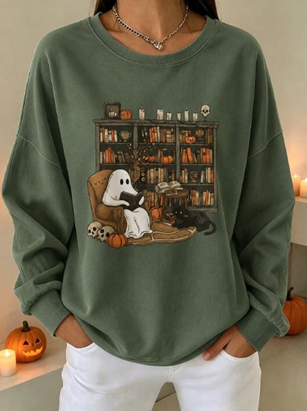 Casual Crew Neck Cartoon Sweatshirt