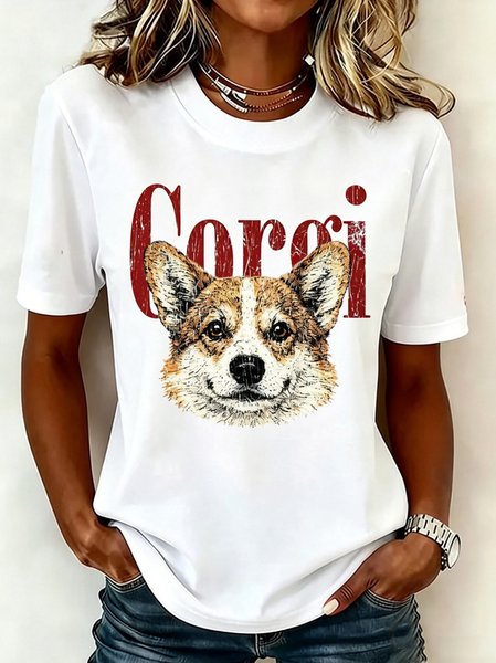 Casual Dog Crew Neck Short Sleeve T-shirt