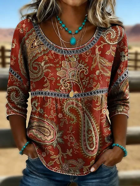 Women Floral Crew Neck Half Sleeve Blouse Vintage Daily Summer Top