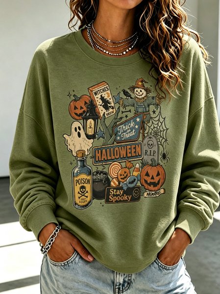 Casual Crew Neck Cartoon Sweatshirt