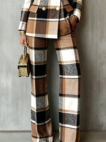 Urban Plaid Printing Straight Pants 1 Urban Plaid Printing Straight Pants