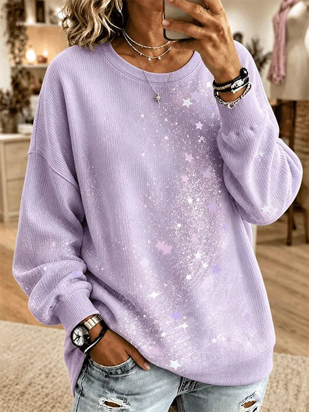 Women Star Crew Neck Printing Casual Spring/Fall Long Sleeve Sweatshirt