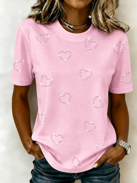 Women Heart/Cordate Short Sleeve Tee T-shirt Crew Neck Printing Casual Graphic Tee Summer Top