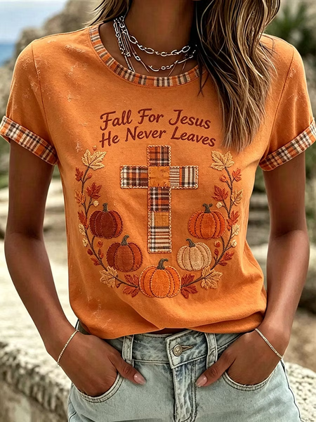 Women Plaid Short Sleeve Tee T-shirt Crew Neck Vintage Summer Top