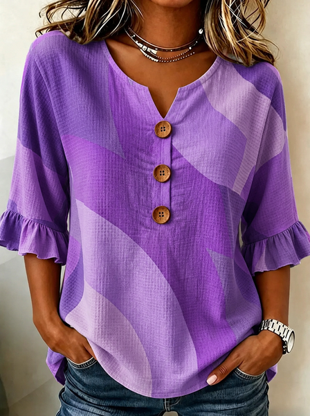 Women Abstract Graphic V Neck Half Sleeve Blouse Vintage Daily Summer Top