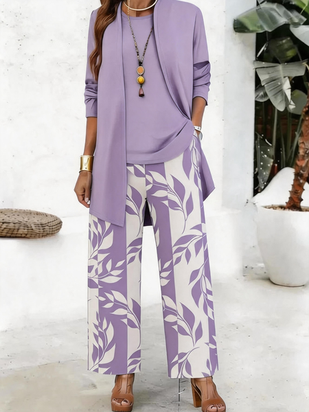 Women Floral Matching Outfit Daily Long Sleeve Casual Spring/Fall Multi-Piece Set Matching Set