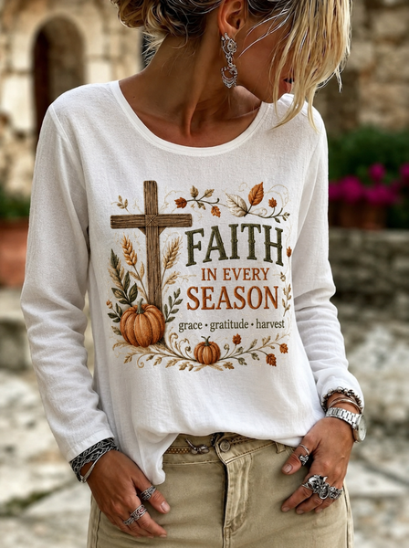 Casual Leaf Crew Neck Long Sleeve T-shirt